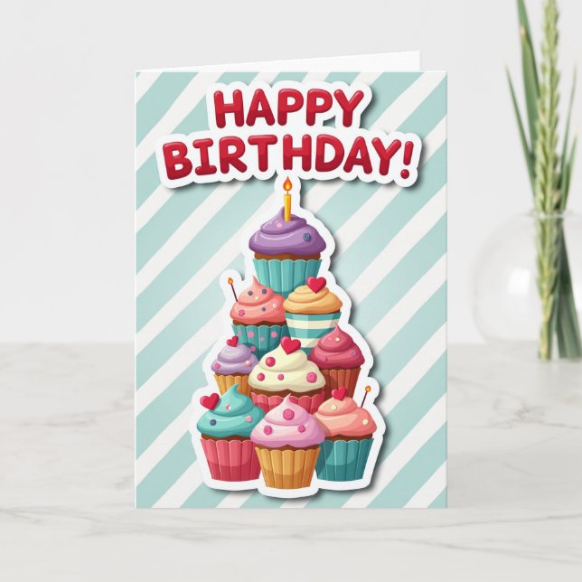 Tarjeta de cumpleaños con arte de cupcakes (Anverso)