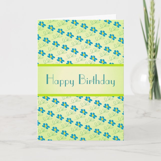 Tarjeta De Cumpleaños Con Arte De Flor Azul (Anverso)