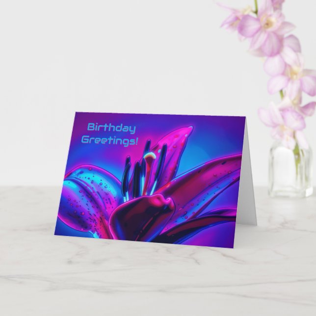Tarjeta de cumpleaños con arte de flor de lirio ne (Orquídea)
