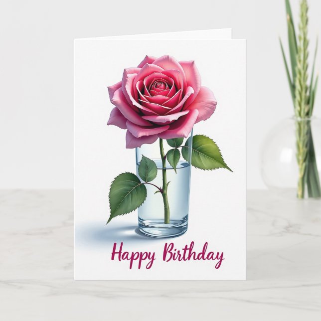 Tarjeta de cumpleaños con arte de flor rosa alegre (Anverso)