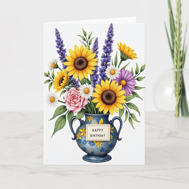 Tarjeta de cumpleaños con arte de floración dorada (Anverso)