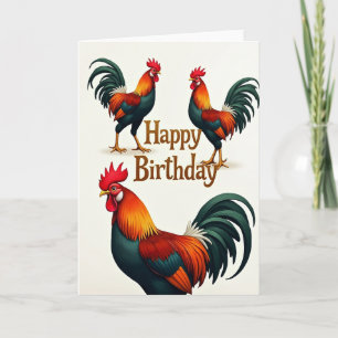 Tarjeta de cumpleaños con arte de gallo festivo