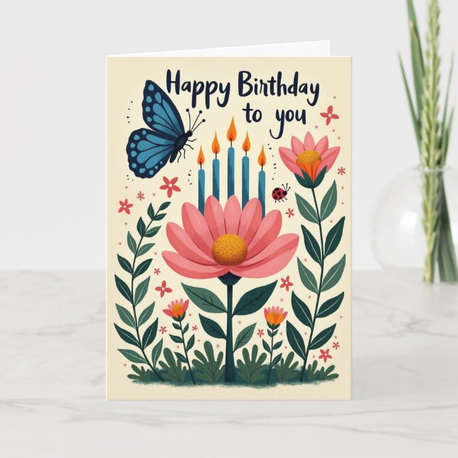 Tarjeta de cumpleaños con arte de mariposa (Anverso)