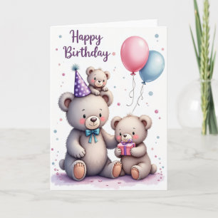 Tarjeta de cumpleaños con arte de oso de peluche