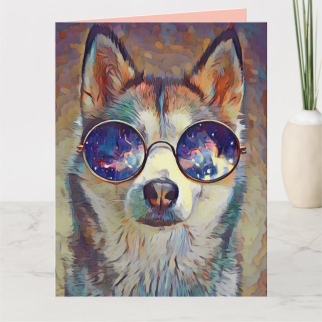 TARJETA DE CUMPLEAÑOS CON ARTE DE PERRO HUSKY (Anverso)