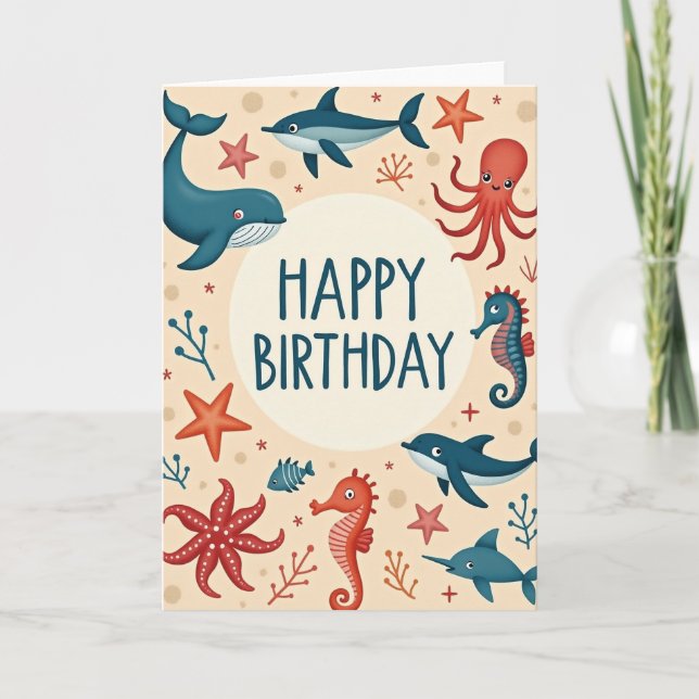 Tarjeta de cumpleaños con arte marino (Anverso)