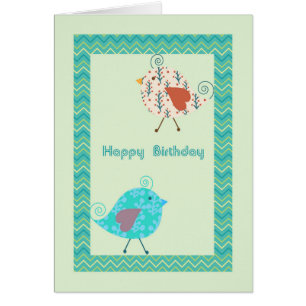 Tarjeta de cumpleaños con aves de diseño en verde