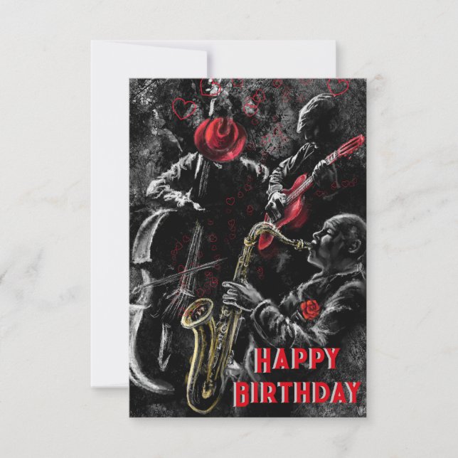 Tarjeta de cumpleaños con banda de música de jazz  (Anverso)