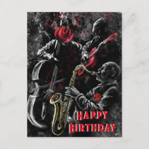 Tarjeta de cumpleaños con banda de música de jazz