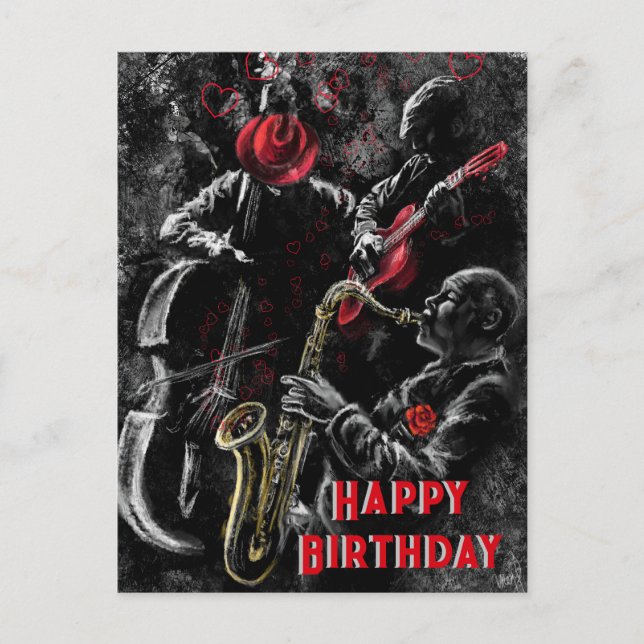 Tarjeta de cumpleaños con banda de música de jazz (Anverso)