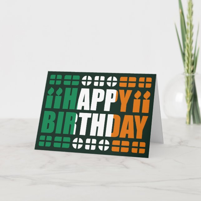 Tarjeta de cumpleaños con bandera de Irlanda (Anverso)