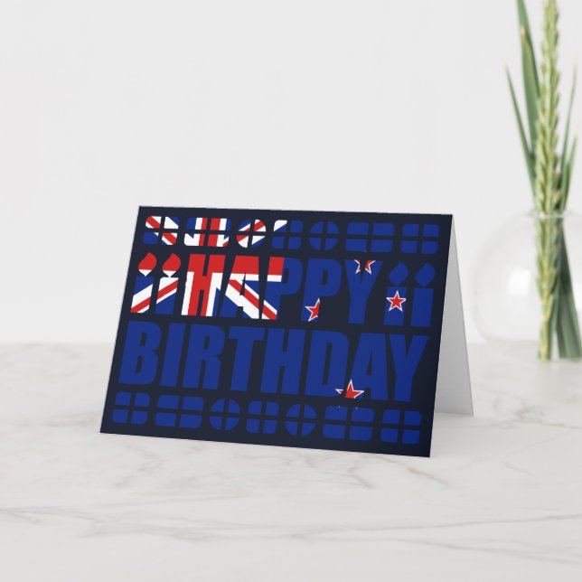 Tarjeta de cumpleaños con bandera de Nueva Zelanda (Anverso)