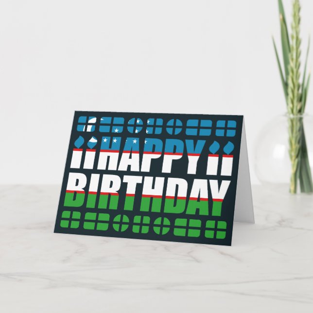 Tarjeta de cumpleaños con bandera de Uzbekistán (Anverso)