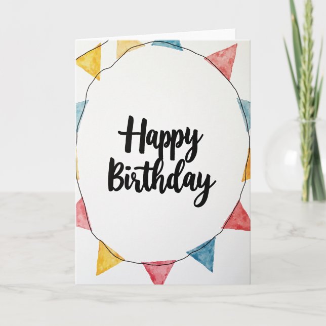 Tarjeta de cumpleaños con banderín de acuarela (Anverso)