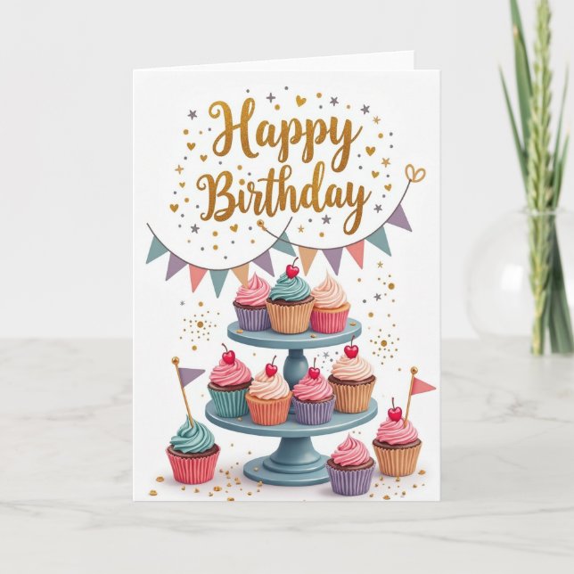 Tarjeta de cumpleaños con banderín pastel (Anverso)