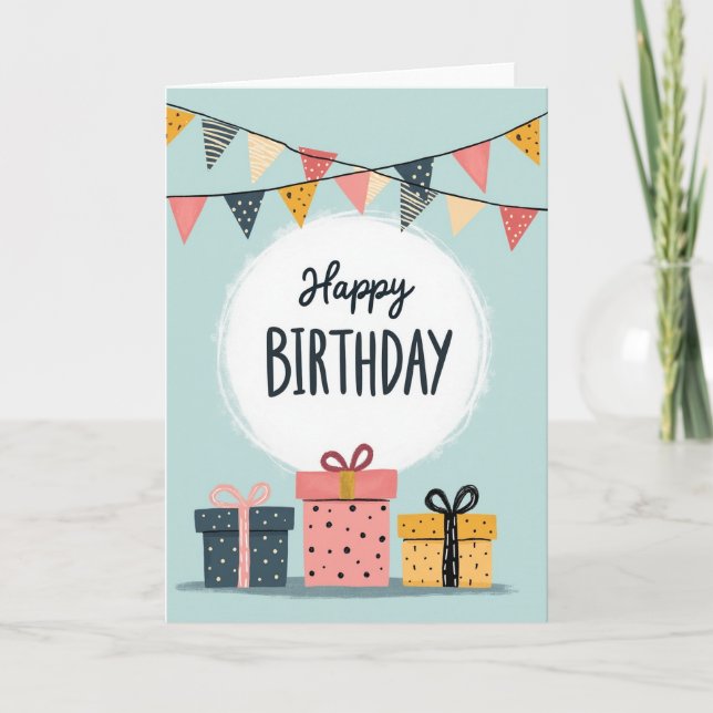 Tarjeta de cumpleaños con banderín pastel (Anverso)