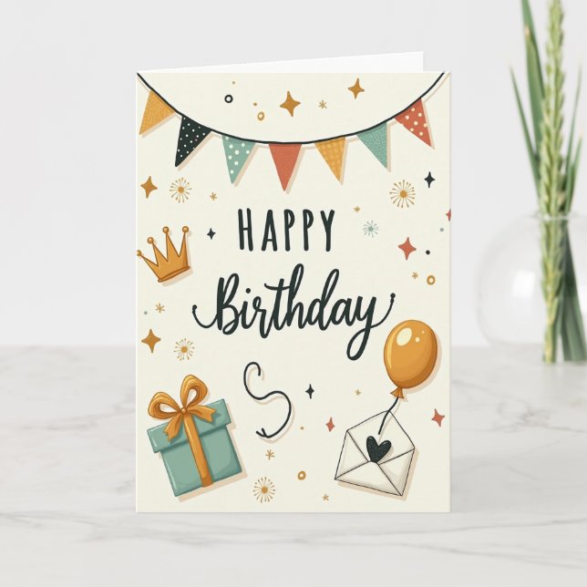 Tarjeta de cumpleaños con banderines alegres (Anverso)