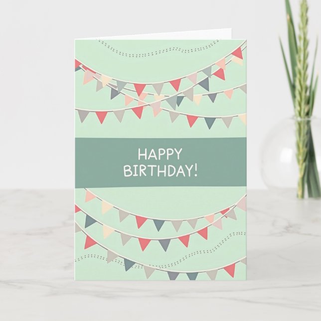 Tarjeta de cumpleaños con banderines de menta (Anverso)