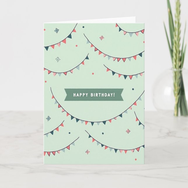 Tarjeta de cumpleaños con banderines pastel (Anverso)