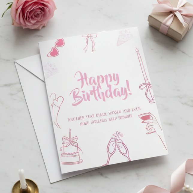 Tarjeta de Cumpleaños con Boceto Elegante Rosa Fel (Subido por el creador)