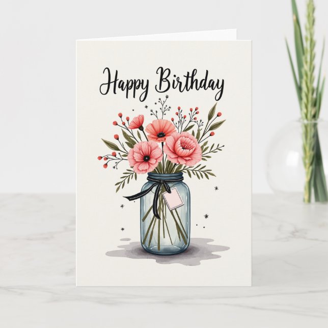 Tarjeta de cumpleaños con boceto floral (Anverso)
