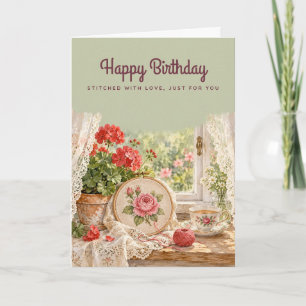 Tarjeta de cumpleaños con bordado de ventana de ca