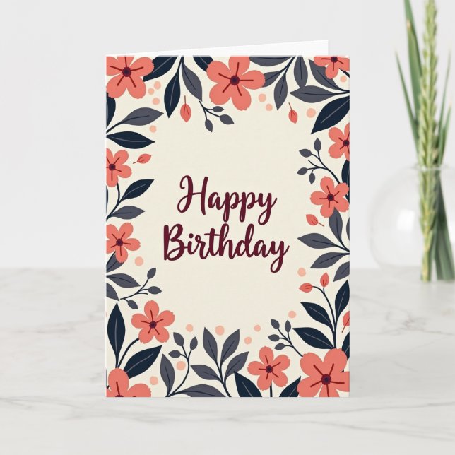 Tarjeta de cumpleaños con borde botánico (Anverso)