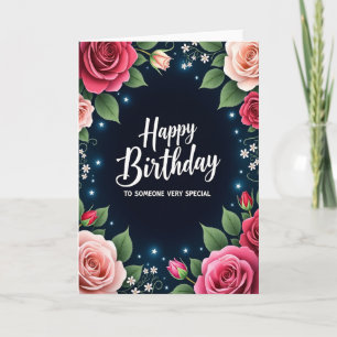 Tarjeta de cumpleaños con borde de rosa elegante