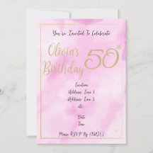 Tarjeta de cumpleaños con borde dorado y acuarela