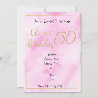 Tarjeta de cumpleaños con borde dorado y acuarela