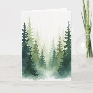 Tarjeta de cumpleaños con bosque de acuarela
