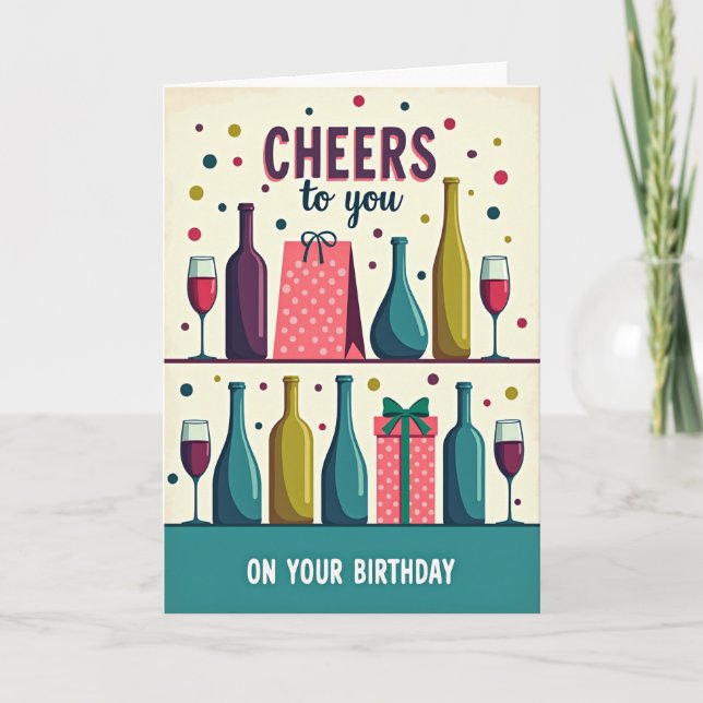 Tarjeta de cumpleaños con botellas Cheers (Anverso)