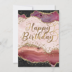 Tarjeta de cumpleaños con brillo de ágata rosa y d