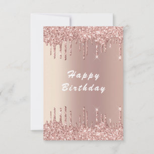 Tarjeta de cumpleaños con brillo dorado rosado