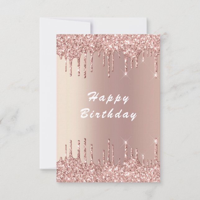 Tarjeta de cumpleaños con brillo dorado rosado (Anverso)
