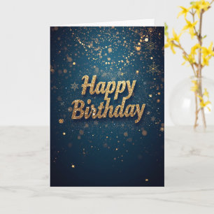Tarjeta de cumpleaños con brillo dorado y verde az