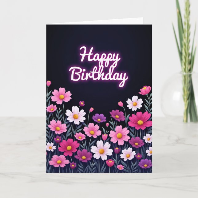 Tarjeta de cumpleaños con brillo floral (Anverso)