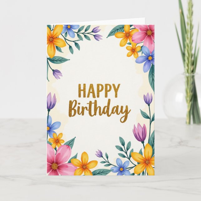 Tarjeta de cumpleaños con brillo floral (Anverso)
