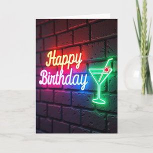 Tarjeta de cumpleaños con brillo neón festivo
