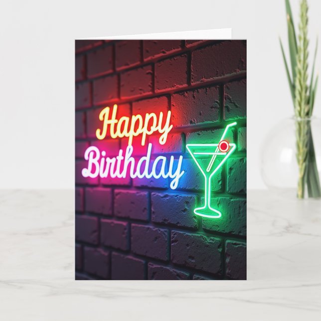 Tarjeta de cumpleaños con brillo neón festivo (Anverso)