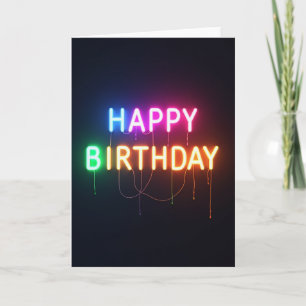 Tarjeta de cumpleaños con brillo neón luminoso
