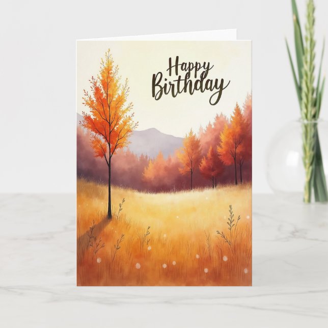 Tarjeta de cumpleaños con brillo otoñal cálido (Anverso)