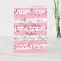 Tarjeta de cumpleaños con brillo rosa blanco gris 