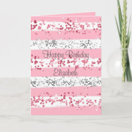 Tarjeta de cumpleaños con brillo rosa blanco gris 