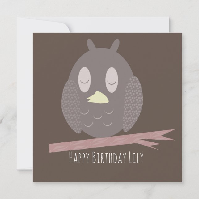 Tarjeta de cumpleaños con búho durmiendo feliz cum (Anverso)
