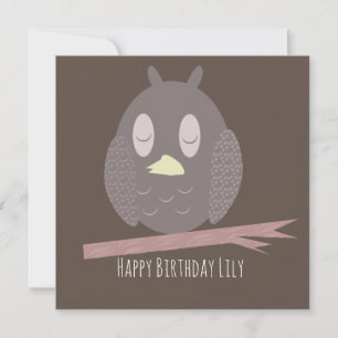 Tarjeta de cumpleaños con búho durmiendo feliz cum