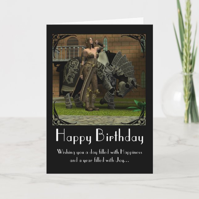 Tarjeta de cumpleaños con caballo y guerrero medie (Anverso)