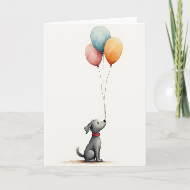 Tarjeta de cumpleaños con cachorro y globos Sweet (Anverso)