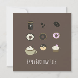 Tarjeta de cumpleaños con café y dulces Nombre