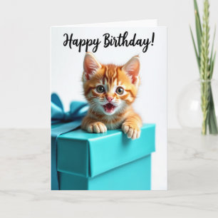 Tarjeta de cumpleaños con caja de regalo de gato r